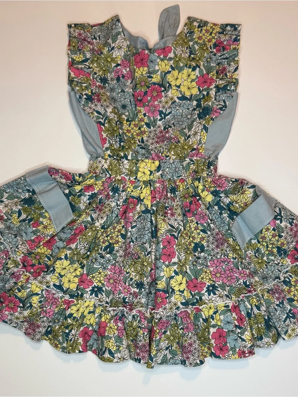 Girls Floral Ruffle Sundress in Yellow, Pink & Blue
